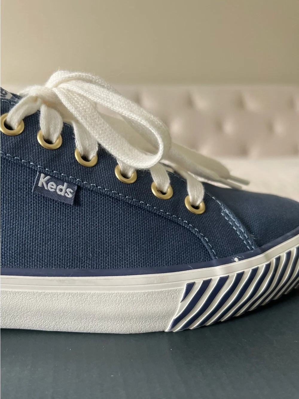 Keds Jump Kick Majestic Stripey Sneakers Blue Canvas Women’s 8